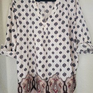 Ann Taylor Silky V-Neck Roll Sleeve Tunic Blouse